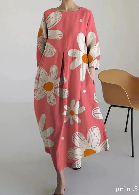 Sophisticated Fashion Flower print5 Cotton Dresses Pockets Patchwork Spring