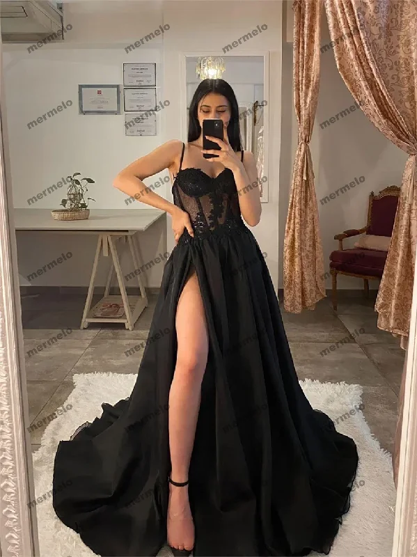 Women's Cozy Outfit For Lounging Tulle Evening Dress Sexy Black V-Neck StrapLlace Applique Party Dress A-line High Side Slit Formal Occasion Prom Gown Women's Cozy Outfit For Lounging Tulle Evening Dress Sexy Black V-Neck StrapLlace Applique Party Dress A-line High Side Slit Formal Occasion Prom Gown