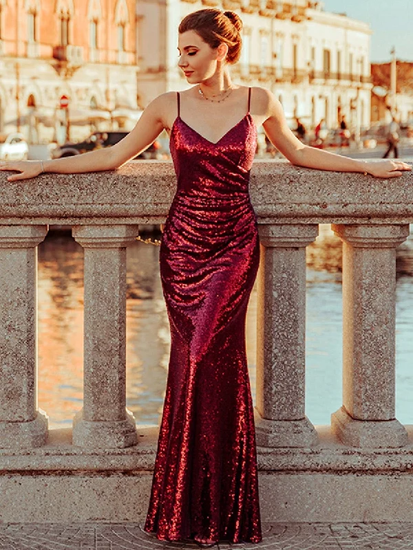 Women's Professional Clothes Sexy Spaghetti Straps Fishtail Sequin Wholesale Evening Gowns Women's Professional Clothes Sexy Spaghetti Straps Fishtail Sequin Wholesale Evening Gowns