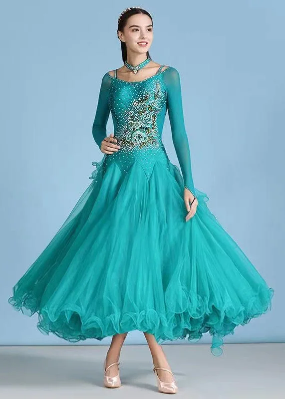 Women's Clothing For Outdoor Activities Boutique Peacock Green Zircon Ruffled Tulle Patchwork Dance Dress Full Women's Clothing For Outdoor Activities Boutique Peacock Green Zircon Ruffled Tulle Patchwork Dance Dress Full