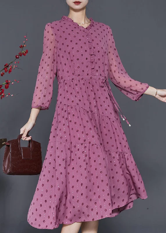 High-Quality Fashion At Discounted Prices – Shop Today Classy Rose Ruffled Print Chiffon Cinched Dresses Spring