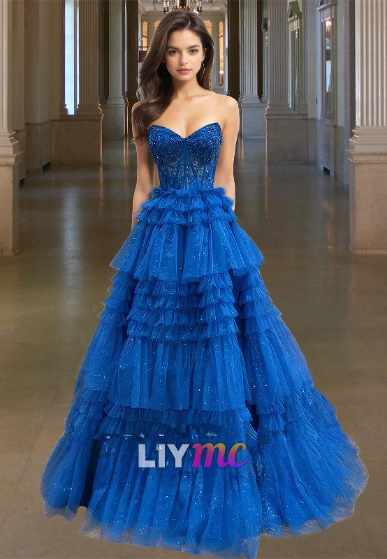 VIP Member Discount V--Neck Strapless Lace Appliques Tiered Tulle Ball Gown Prom Dress VIP Member Discount V--Neck Strapless Lace Appliques Tiered Tulle Ball Gown Prom Dress