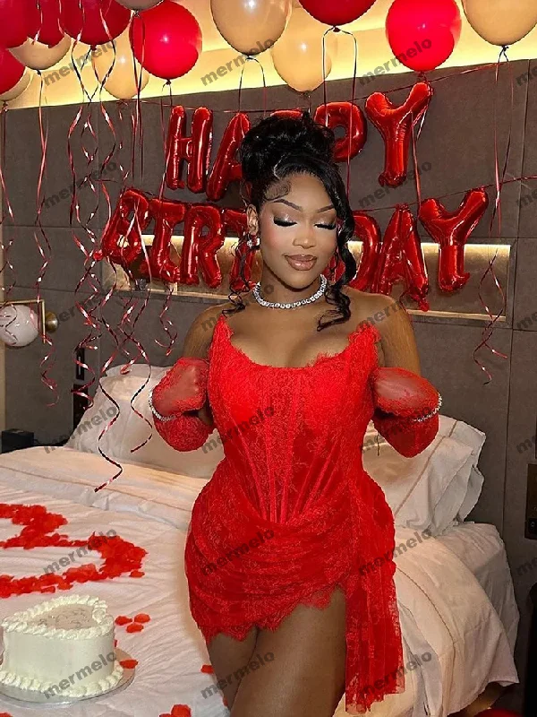 Women's High-Fashion Outfit Red Women's Mermaid Charming Short Evening Dresses Sexy Strapless Prom Gowns Pretty Lace Appliques Women's High-Fashion Outfit Red Women's Mermaid Charming Short Evening Dresses Sexy Strapless Prom Gowns Pretty Lace Appliques