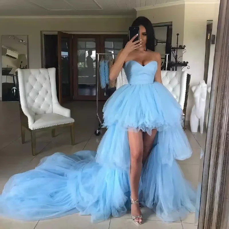 Affordable Online Boutique High Low Prom Dresses Sweetheart Ruffles Light Blue Tulle Short Front Long Back Party Dresses Graduation Evening Gowns Affordable Online Boutique High Low Prom Dresses Sweetheart Ruffles Light Blue Tulle Short Front Long Back Party Dresses Graduation Evening Gowns