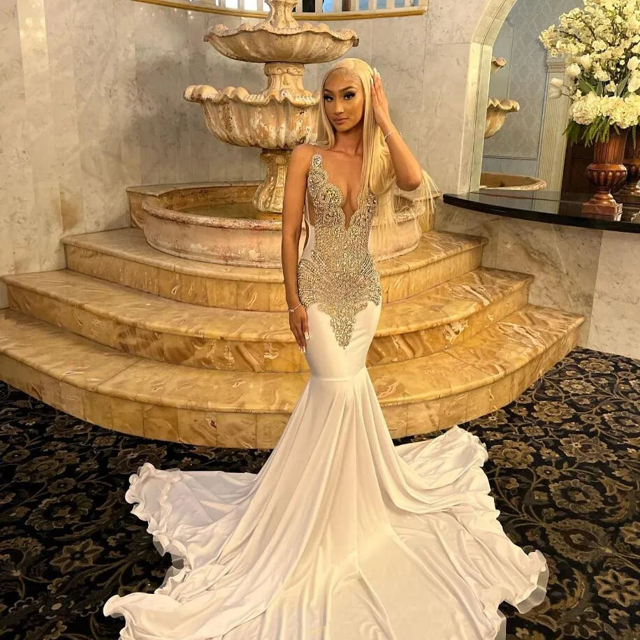 Online Boutiques Best White Sparkly Mermaid Evening Pageant Dresses for Women Luxury Crystal Beaded Black Girl Prom Birthday Ceremony Gown Online Boutiques Best White Sparkly Mermaid Evening Pageant Dresses for Women Luxury Crystal Beaded Black Girl Prom Birthday Ceremony Gown