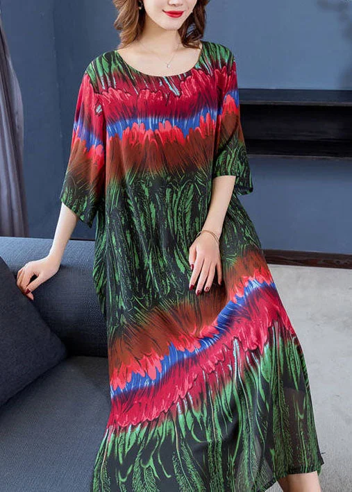 Affordable Elegance – Shop Premium Fashion Now Italian Green Print Side Open Patchwork Chiffon Dresses Summer