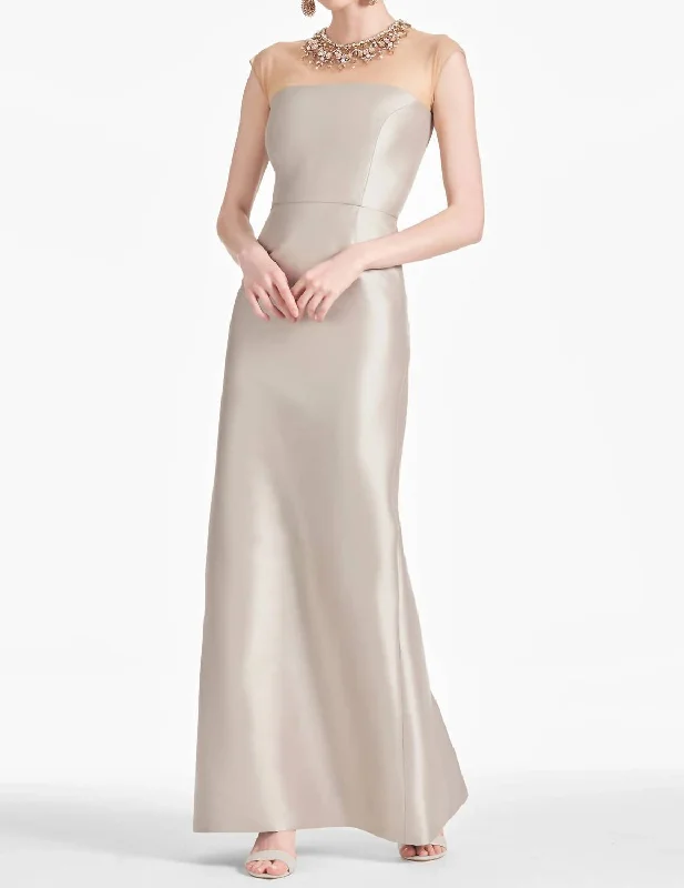 Women's Evening Clothing Irina Embellished Illusion Neckline Stretch Mikado Gown In Frosty Pewter Women's Evening Clothing Irina Embellished Illusion Neckline Stretch Mikado Gown In Frosty Pewter
