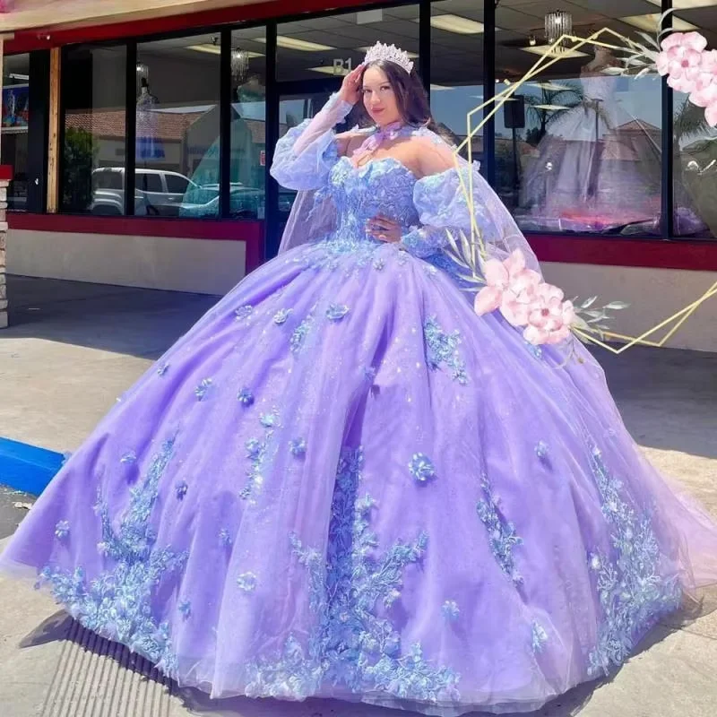 Women's Clothing Sale Light Purple Quinceanera Dresses With Cape Ball Gown Birthday Party Dress Sweet 16 Dress Lace Up Tulle vestido de 15 Women's Clothing Sale Light Purple Quinceanera Dresses With Cape Ball Gown Birthday Party Dress Sweet 16 Dress Lace Up Tulle vestido de 15