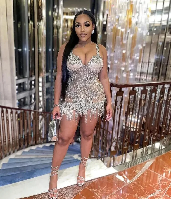Women's Trendy Outfits Luxury Sparky Short Prom Homecoming Dresses Diamond Crystal Tassel Black Girl Birthday Queen Gown vestidos de graduación Women's Trendy Outfits Luxury Sparky Short Prom Homecoming Dresses Diamond Crystal Tassel Black Girl Birthday Queen Gown vestidos de graduación