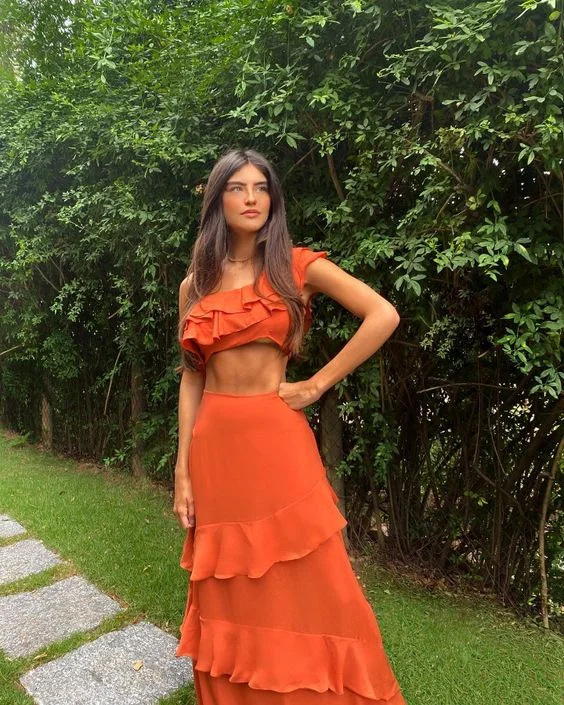 Stylish Women's Clothes for Work and Play Two Piece Orange Prom Gowns Lady Fashion Party Dress S2869 Stylish Women's Clothes for Work and Play Two Piece Orange Prom Gowns Lady Fashion Party Dress S2869