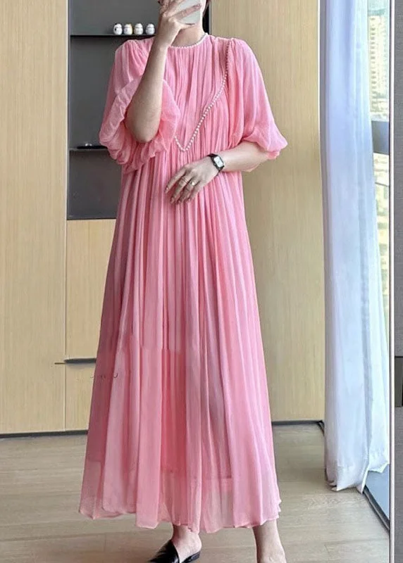 Unmissable Discounts On The Latest Fashion Trends Chic Pink O-Neck Wrinkled Nail Bead Long Traveling Dresses Spring Unmissable Discounts On The Latest Fashion Trends Chic Pink O-Neck Wrinkled Nail Bead Long Traveling Dresses Spring
