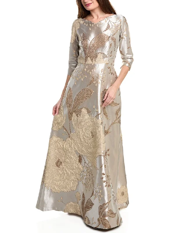Women's Clothes For The Office Teri Jon by Rickie Freeman Metallic Jacquard Gown