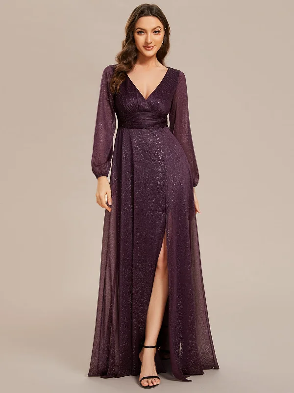 Women's Clothing For Everyday Wear Shiny Deep V Neck Wholesale Evening Gown With Short Sleeves