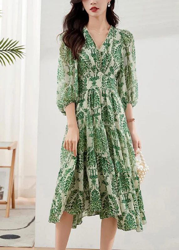 Flash Sale On Trendy Outfits – Don't Miss Out Handmade Green V Neck Print Chiffon Vacation Dresses Bracelet Sleeve Flash Sale On Trendy Outfits – Don't Miss Out Handmade Green V Neck Print Chiffon Vacation Dresses Bracelet Sleeve