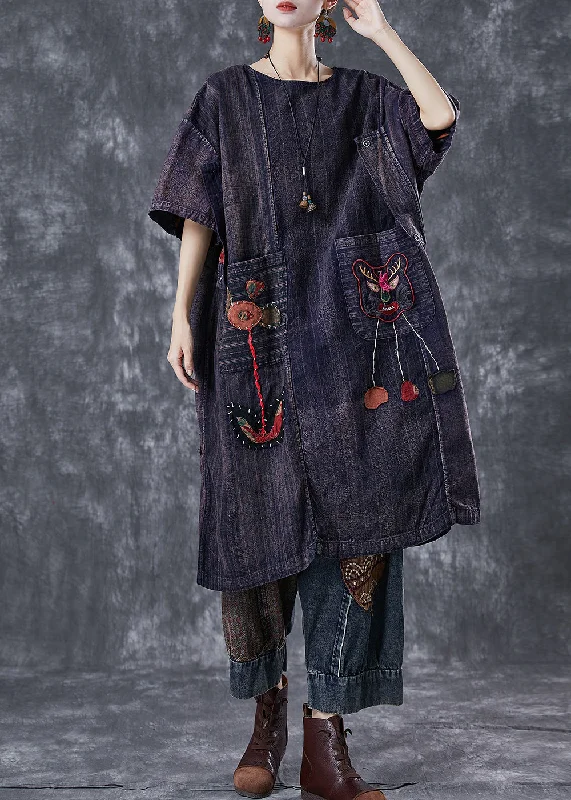 Timeless Women's Garments Vintage Embroideried Patchwork Applique Wear On Both Sides Cotton Dress Summer