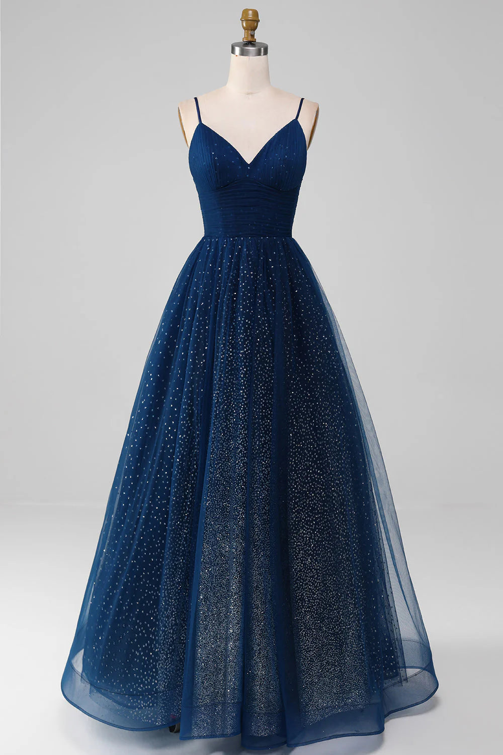 Weekend Sale Amzcw Navy Ball-Gown Spaghetti Straps V-Neck Long Beaded Tulle Prom Dresses Weekend Sale Amzcw Navy Ball-Gown Spaghetti Straps V-Neck Long Beaded Tulle Prom Dresses