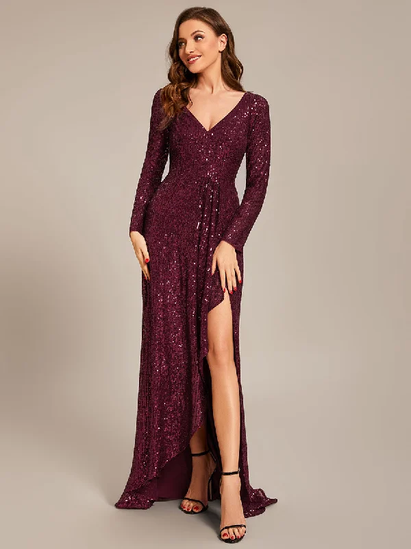 Women's Everyday Clothes Deep V Neck Long Sleeves Split Wholesale Evening Dresses Gowns Women's Everyday Clothes Deep V Neck Long Sleeves Split Wholesale Evening Dresses Gowns