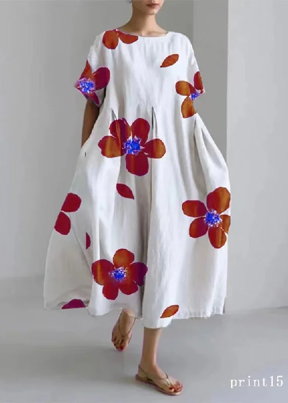 Casual Chic Deals Flower print15 Cotton Dresses Pockets Patchwork Spring