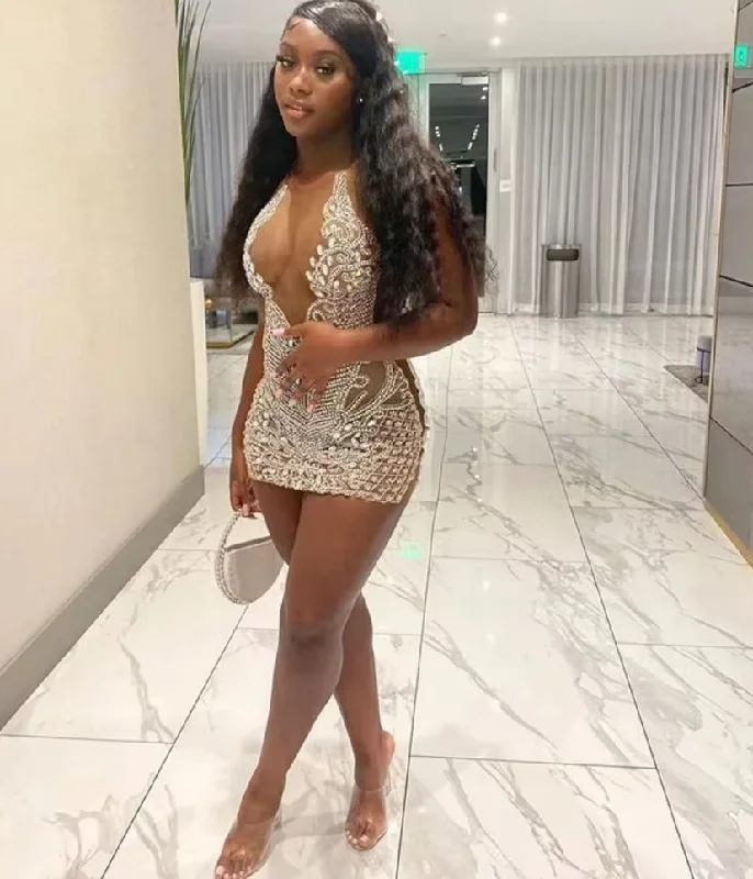 Women's Holiday Attire Sparkly Silver Diamonds Prom Dress 2024 Glitter Bead Crystal Rhinestones Birthday Party Cocktail Senior Homecoming Gown Women's Holiday Attire Sparkly Silver Diamonds Prom Dress 2024 Glitter Bead Crystal Rhinestones Birthday Party Cocktail Senior Homecoming Gown