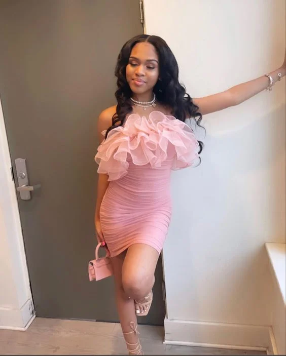 Women's Cozy Winter Attire Pink Short Prom Dresses Evening Gown    S2387