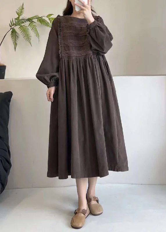 Must-Have Women's Fashion At The Lowest Prices Loose Coffee Ruffled Lace Patchwork Corduroy Dresses Spring Must-Have Women's Fashion At The Lowest Prices Loose Coffee Ruffled Lace Patchwork Corduroy Dresses Spring
