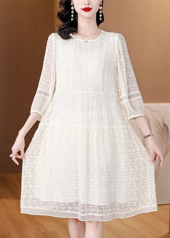 Huge Markdowns On Must-Have Fashion Essentials New Beige O Neck Embroideried Lace Dresses Bracelet Sleeve