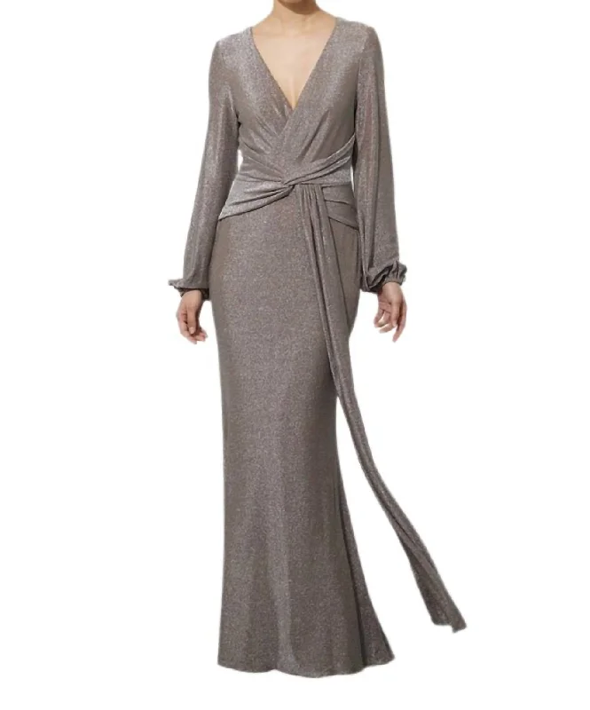 Women's Clothes For Work Events Gathered Gown In Taupe