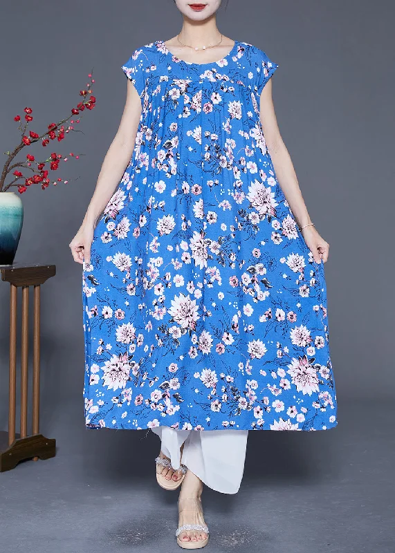 Limited-Stock Clothing Sale – Shop Before It's Too Late Classy Blue Print Wrinkled Cotton A Line Dresses Summer Limited-Stock Clothing Sale – Shop Before It's Too Late Classy Blue Print Wrinkled Cotton A Line Dresses Summer