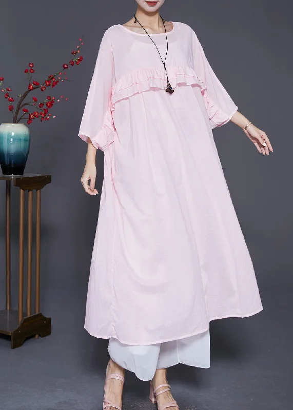 Exclusive Online Deals On Women's Stylish Outfits Natural Pink Ruffled Patchwork Linen Robe Dresses Batwing Sleeve Exclusive Online Deals On Women's Stylish Outfits Natural Pink Ruffled Patchwork Linen Robe Dresses Batwing Sleeve