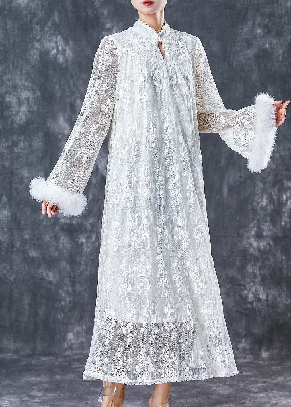 Sleek Style Discounts Casual White Embroidered Patchwork Mink Hair Lace Dresses Spring Sleek Style Discounts Casual White Embroidered Patchwork Mink Hair Lace Dresses Spring