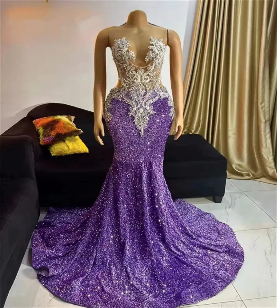 Clothing Sales Stunning Purple Prom Dresses With Beaded Luxury Sequined Mermaid South African Evening Dress Elegant Birthday Party Sixteen Gown Clothing Sales Stunning Purple Prom Dresses With Beaded Luxury Sequined Mermaid South African Evening Dress Elegant Birthday Party Sixteen Gown