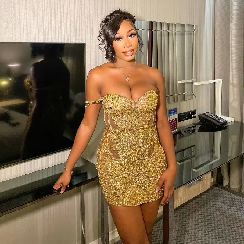 Bundle Offer Gold Birthday Outfit For Women 2024 Sweetheart Crystal Beading Tassel Short Prom Gowns Mini Vestidos De Graduación Bundle Offer Gold Birthday Outfit For Women 2024 Sweetheart Crystal Beading Tassel Short Prom Gowns Mini Vestidos De Graduación