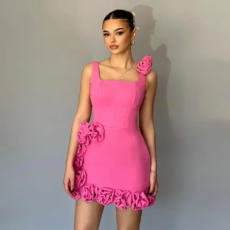 Clothing Woman Hot Pink Party Dress Mini 3D Flowers Tank Square Collar Short Cocktail Gowns for Women Sheath Sleeveless Homecoming Dresses Clothing Woman Hot Pink Party Dress Mini 3D Flowers Tank Square Collar Short Cocktail Gowns for Women Sheath Sleeveless Homecoming Dresses