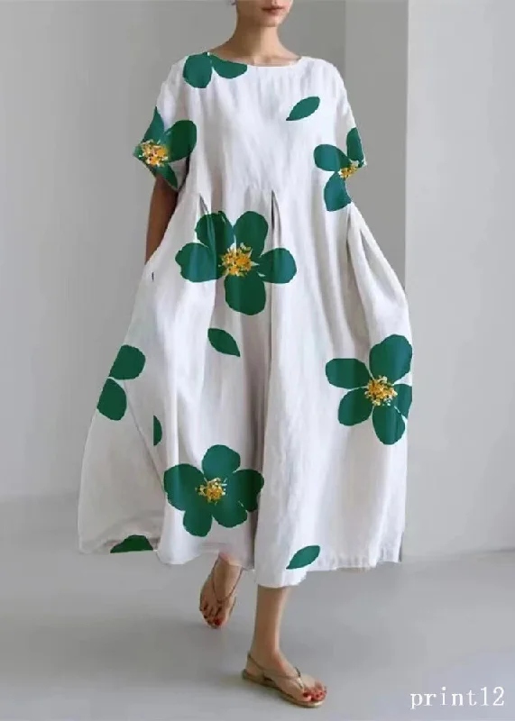 Quick Grab Deals Flower print12 Cotton Dresses Pockets Patchwork Spring