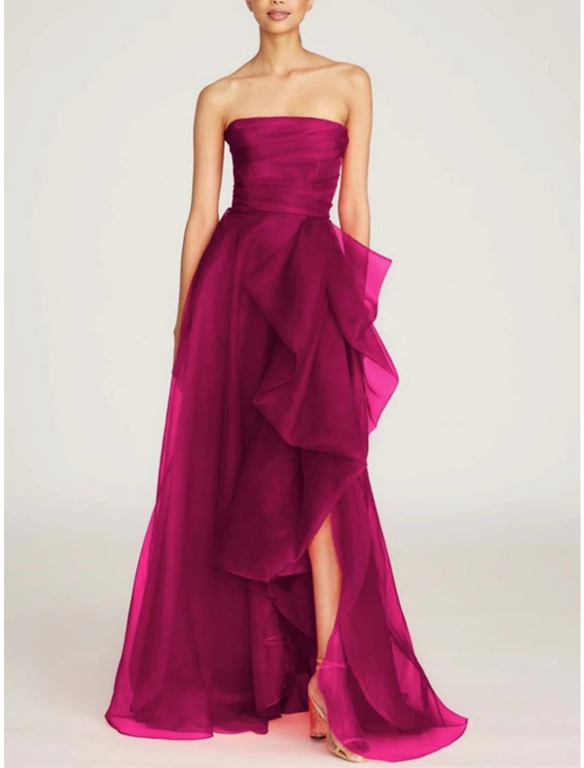 Early Bird Offer A-Line Evening Gown Elegant Dress Formal Sweep / Brush Train Christmas Red Green Dress Sleeveless Strapless Tulle with Pleats Ruched Ruffles Early Bird Offer A-Line Evening Gown Elegant Dress Formal Sweep / Brush Train Christmas Red Green Dress Sleeveless Strapless Tulle with Pleats Ruched Ruffles