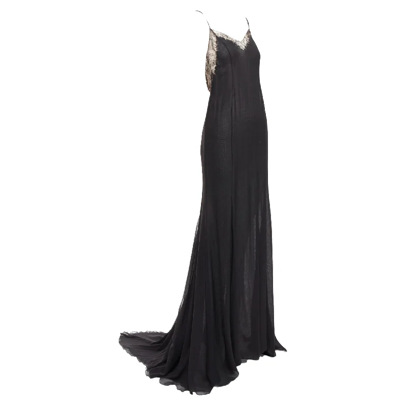 Comfortable Lounge Clothing Gianni Versace Punk Chain Detail Lace Trim Sheer Long Gown Comfortable Lounge Clothing Gianni Versace Punk Chain Detail Lace Trim Sheer Long Gown