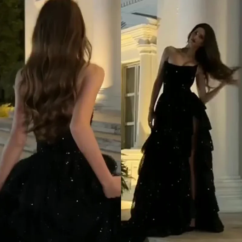 Women Clothes High Quality Sparkle Exquisite Tulle Draped Tiered Sequined Christmas A-line Strapless Bespoke Occasion Gown Long Dresses Women Clothes High Quality Sparkle Exquisite Tulle Draped Tiered Sequined Christmas A-line Strapless Bespoke Occasion Gown Long Dresses