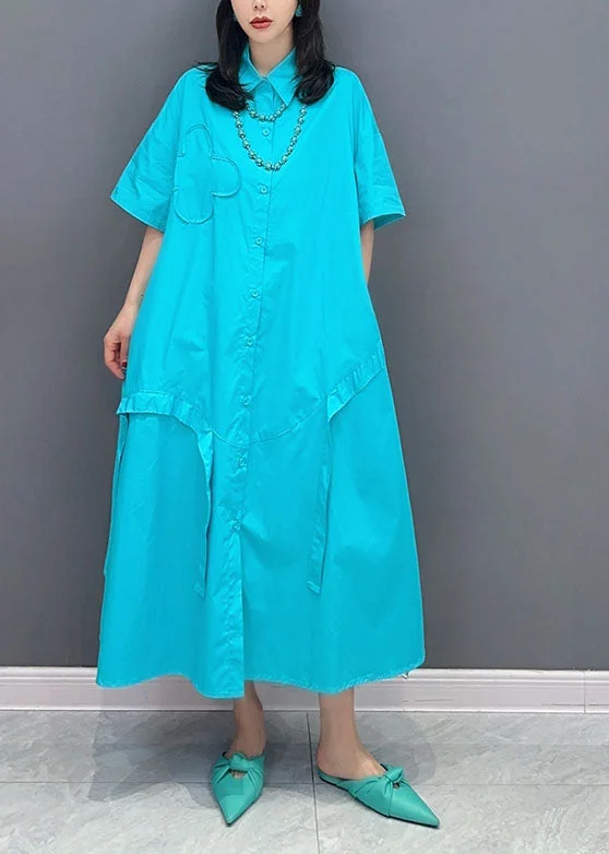 Chic & Cozy Collection Casual Blue Peter Pan Collar Patchwork Cotton Shirts Dress Summer Chic & Cozy Collection Casual Blue Peter Pan Collar Patchwork Cotton Shirts Dress Summer