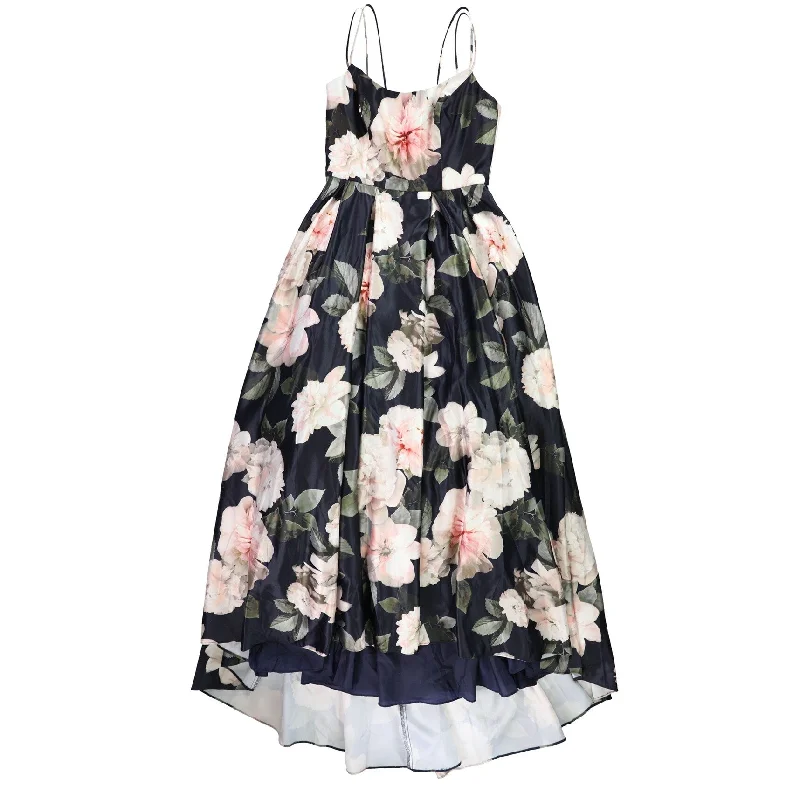 Comfortable Garments For Women XSCAPE Womens Floral Print High-Low Gown Dress, Blue, 2 Comfortable Garments For Women XSCAPE Womens Floral Print High-Low Gown Dress, Blue, 2