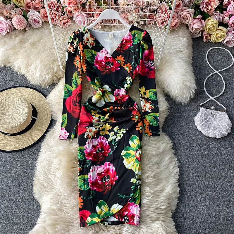 Elegant Women's Attire Printed waist with thin buttocks dress feminine floral skirt 3410 Elegant Women's Attire Printed waist with thin buttocks dress feminine floral skirt 3410