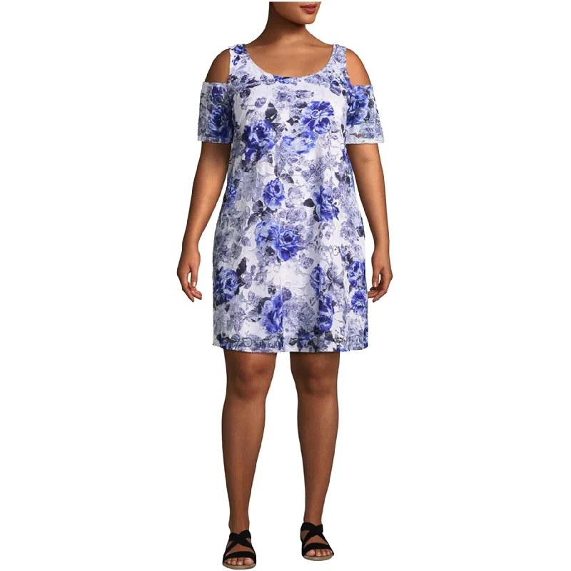 Women's Contemporary Clothing Robbie Bee Womens Cold Shoulder Floral Sheath Dress, Blue, 2X Women's Contemporary Clothing Robbie Bee Womens Cold Shoulder Floral Sheath Dress, Blue, 2X