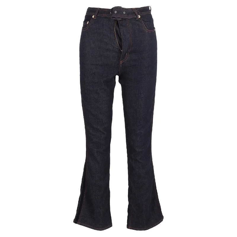 Women's Clothing Erdem Vina Belted Denim Flared Jeans in Navy Blue Cotton