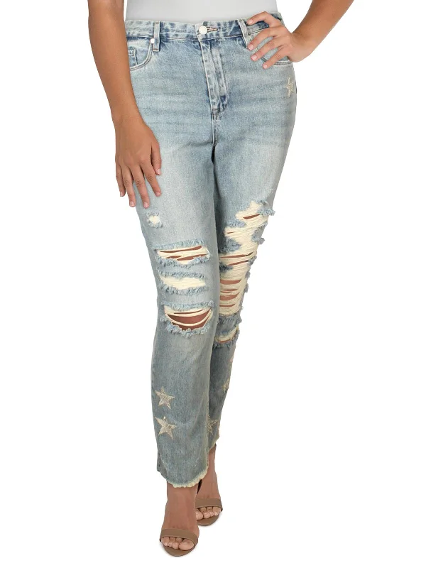 Women's Comfy Attire For Lounging Womens Denim Patchwork Straight Crop Jeans