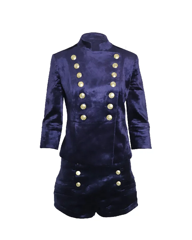 Women's Evening Wear Pierre Balmain Military Blazer and Shorts Set in Blue Velvet