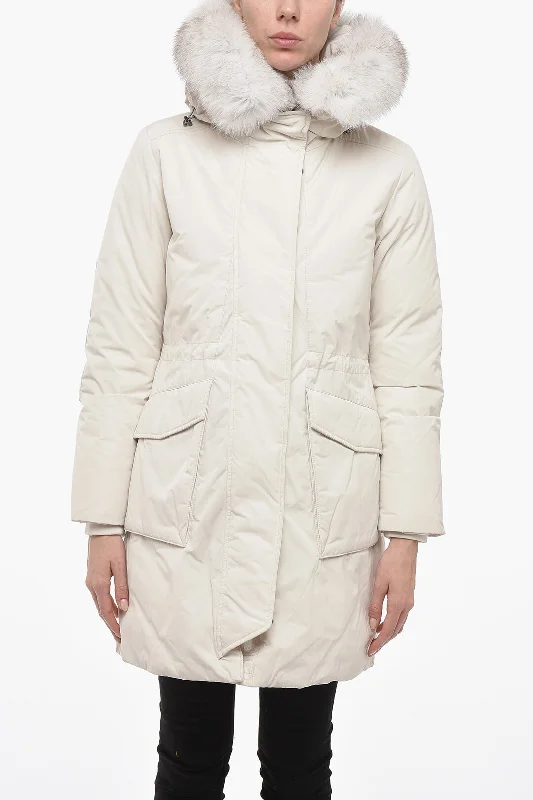 Women's Floral Print Outfit Woolrich Fur Hood MILITARY Padded Parka