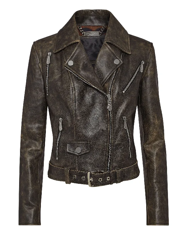 Clothes Sales Shoulder Padded Leather Biker Jacket