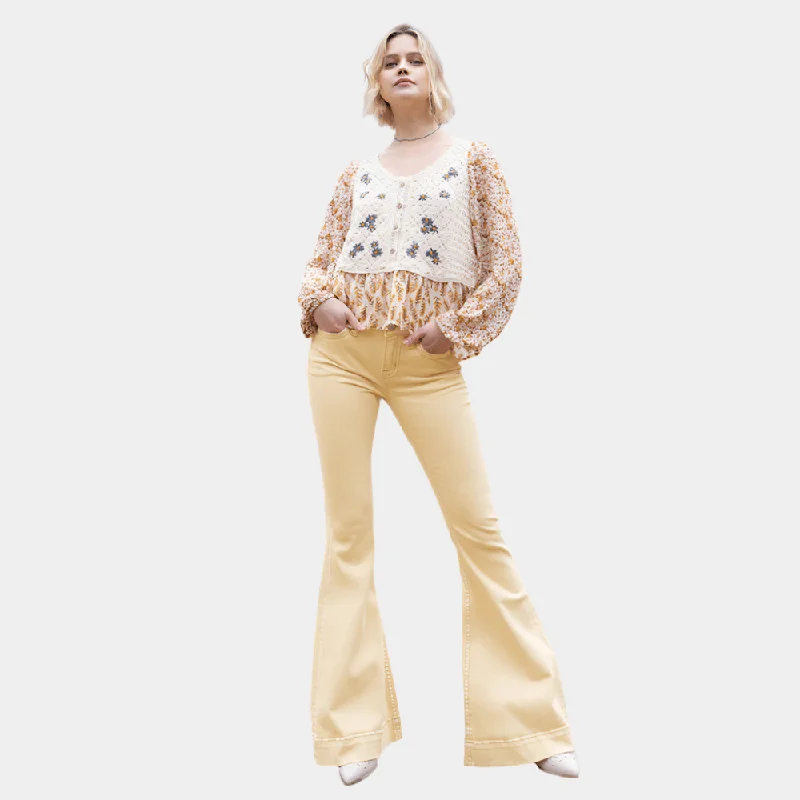 Timeless Women's Apparel Miss Me Neutral Horseshoe Beige Flare Jeans