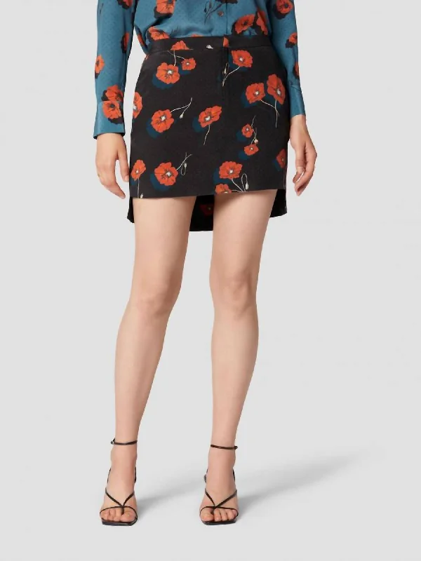 Comfortable Casual Wear Delafine Silk Skirt In True Black Multi Poppy