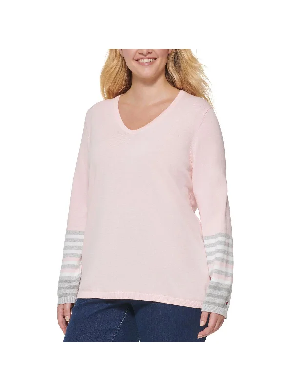 Formal Outfit For Women Plus Womens V-Neck Striped Pullover Sweater