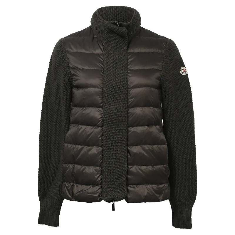 Women's Stylish Outerwear Moncler Contrasted Knit and Quilt Down Jacket in Green Nylon and Wool Women's Stylish Outerwear Moncler Contrasted Knit and Quilt Down Jacket in Green Nylon and Wool